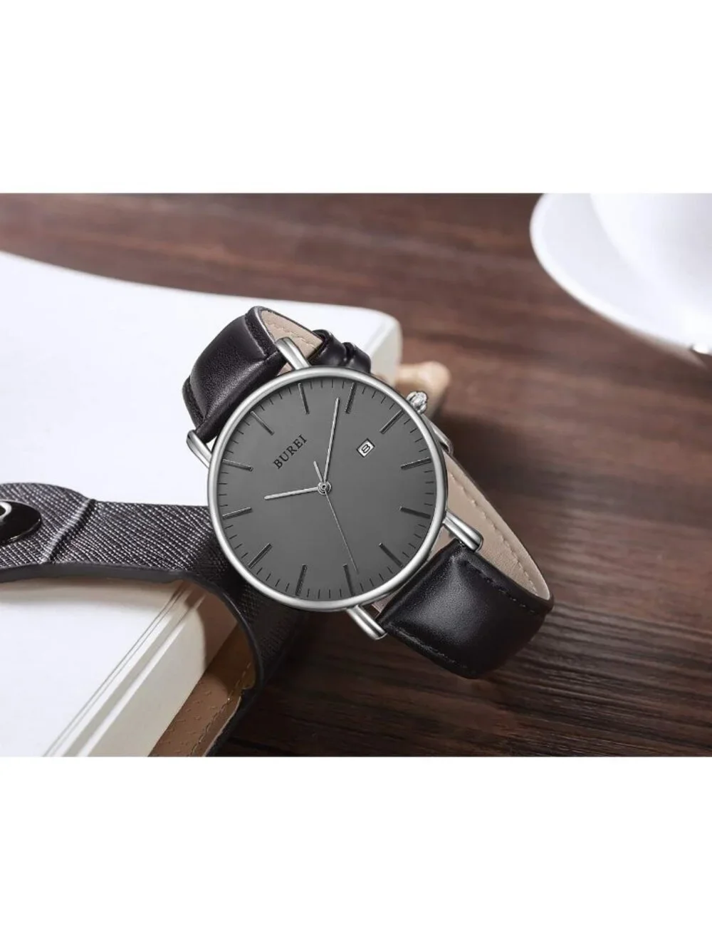 Men's Grey And Black Band Mesh Strap Minimalist Analog Quartz Waterproof Watch